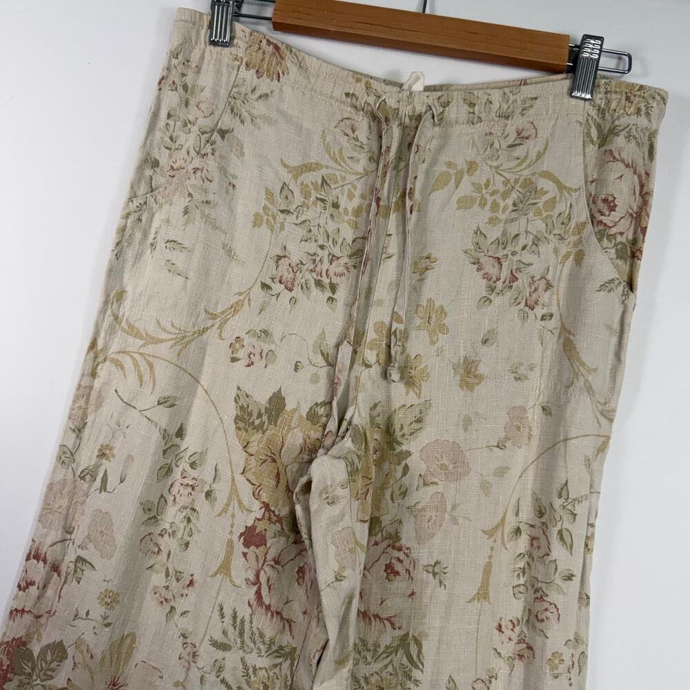 Isabella Bird Anthropologie Women’s XS Floral Linen Pants Wide Leg Cottagecore